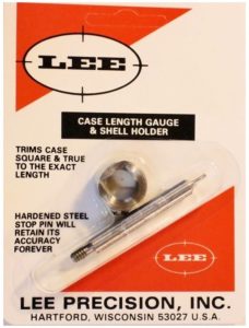 Galga + Shell Holder Lee para recortar vainas arma corta